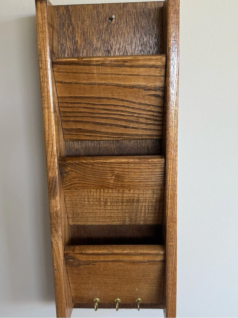 Vintage Wood Wall Mail Organizer 3-Tier Letter Holder Key Rack Rustic Farmhouse
